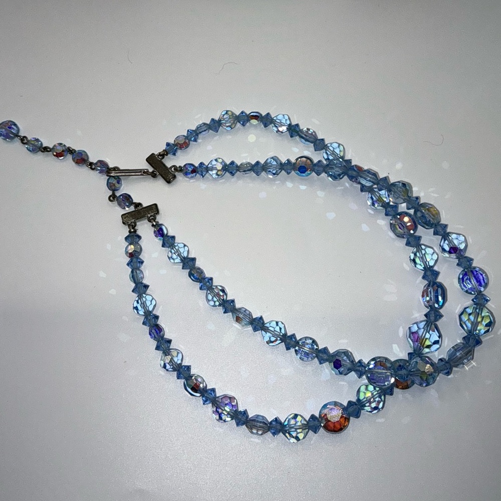 Vintage blue aurora borealis crystal double-strand necklace - Picture 3 of 6